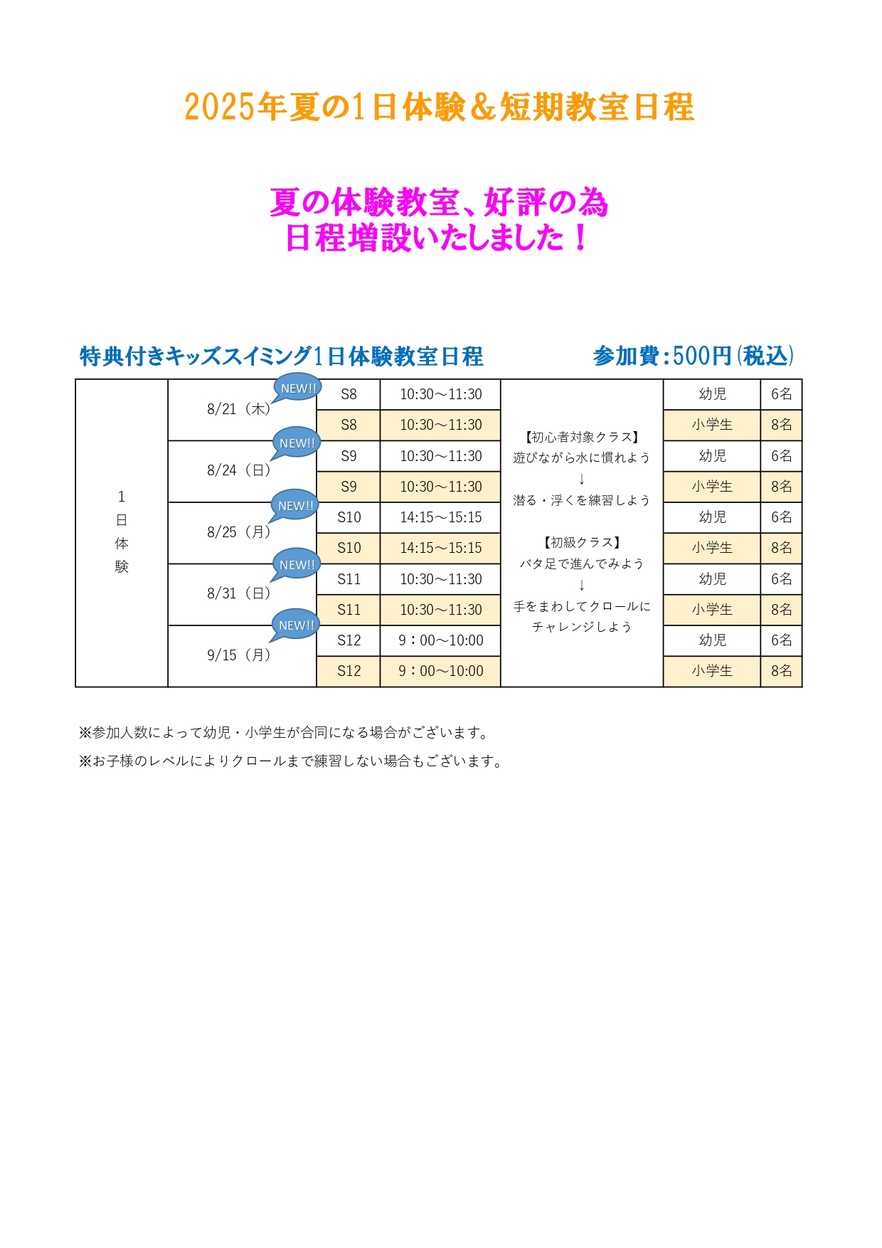 クラブからのご案内