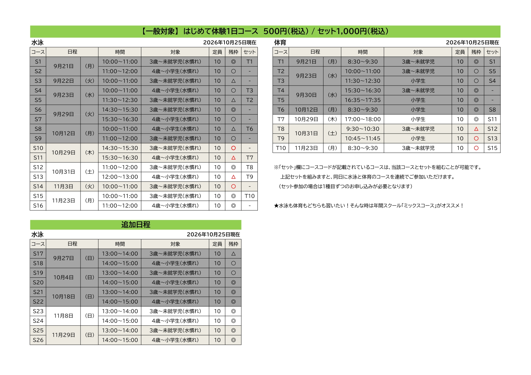クラブからのご案内