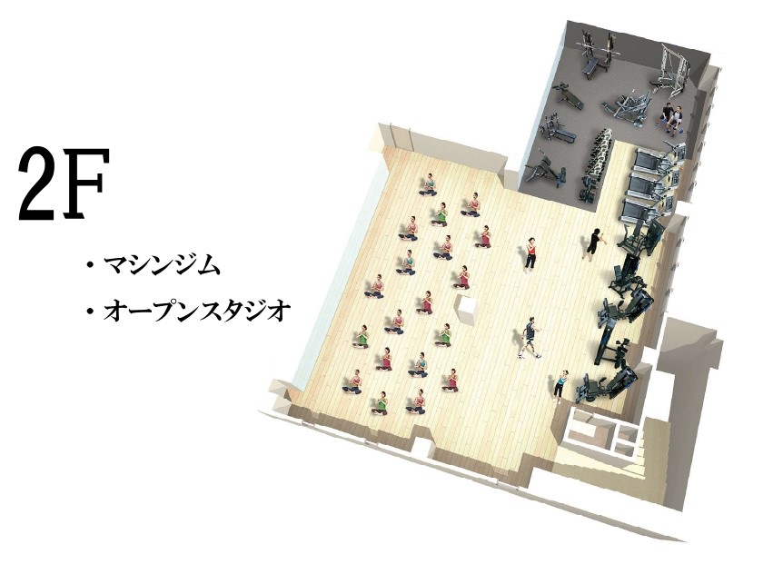 【２階エリア】施設全体のご案内 ２階エリアはオープンスタジオとジムエリアがございます。