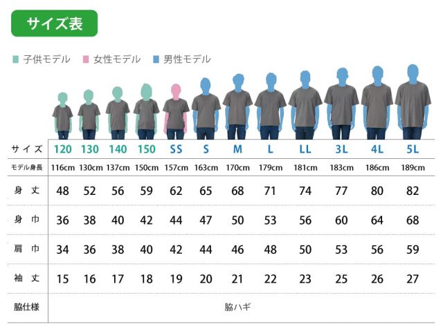 Ｔシャツサイズ表