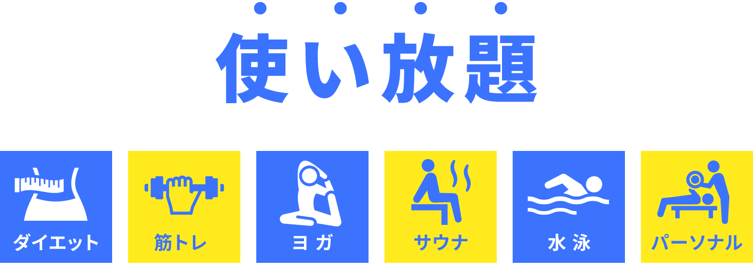 使い放題！ダイエット、筋トレ、ヨガ、サウナ、水泳、パーソナル