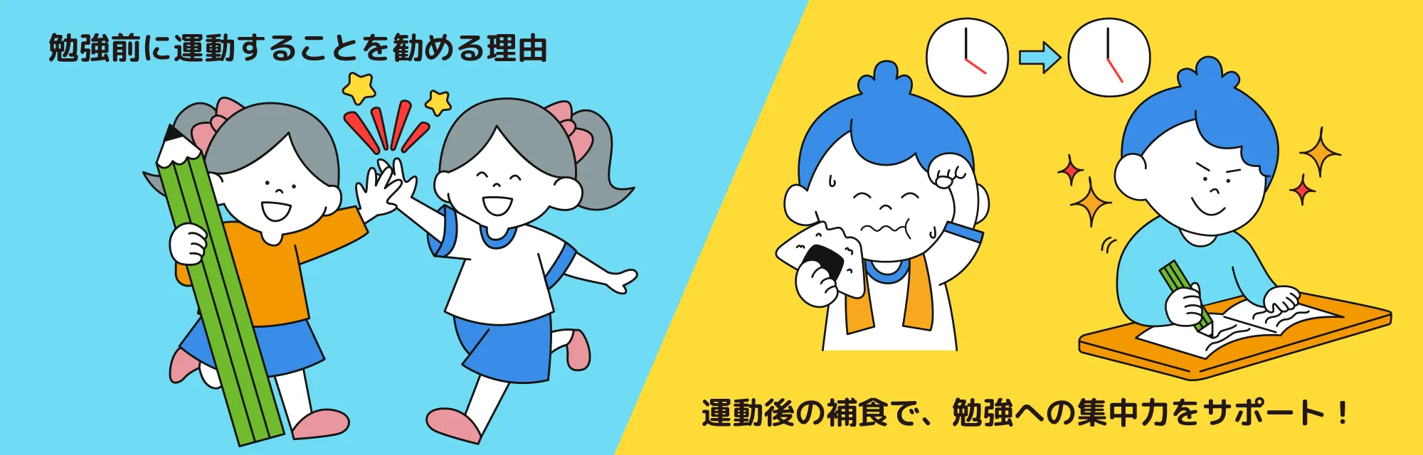 勉強前に運動することを勧める理由／運動後の補食で、勉強への集中力をサポート！