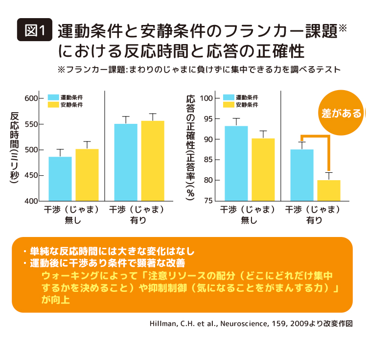図1|運動条件と安静条件のフランカー課題における反応時間と応答の正確性