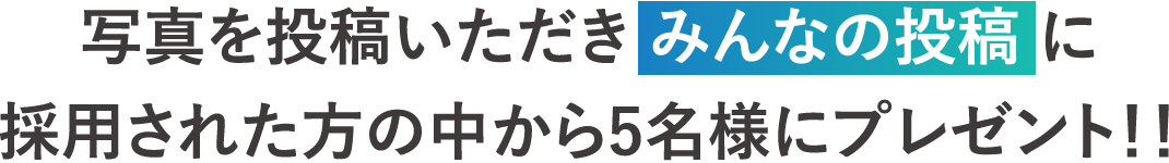 写真を投稿いただきみんなの投稿に採用された方の中から5名様にプレゼント!!