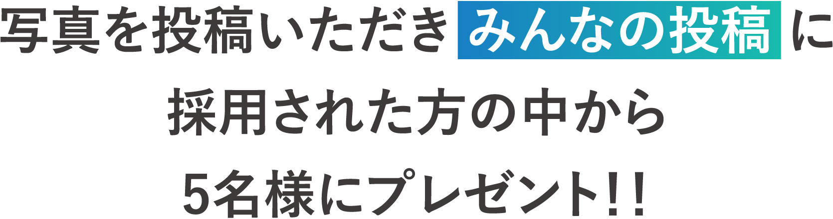 写真を投稿いただきみんなの投稿に採用された方の中から5名様にプレゼント!!