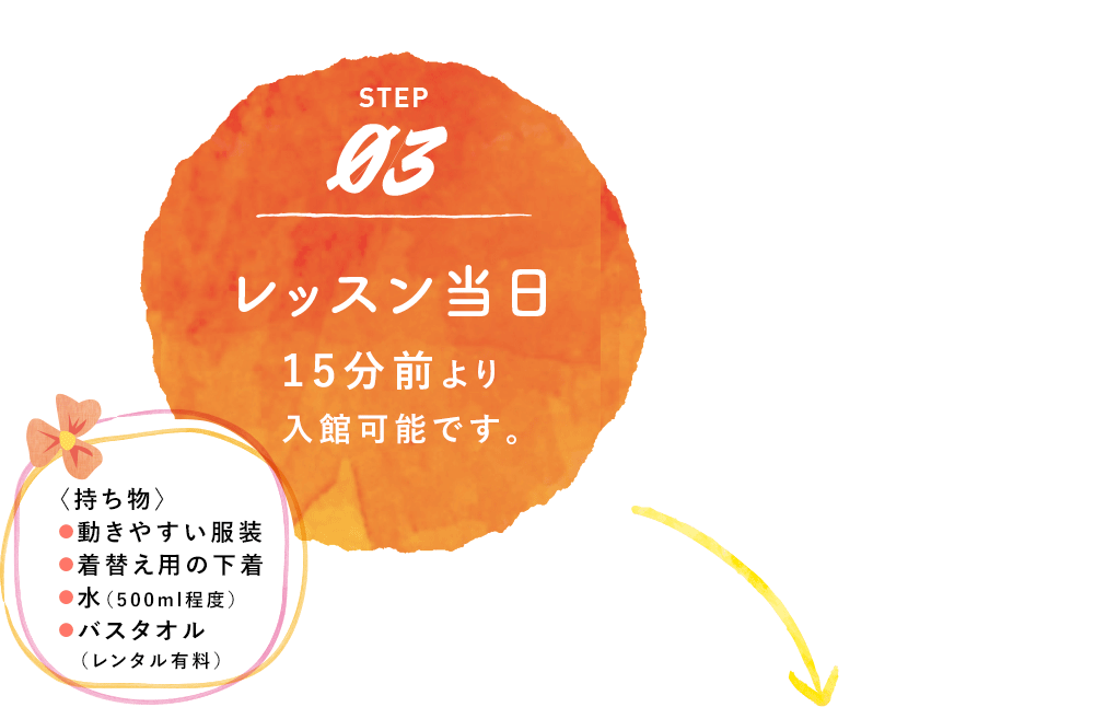 レッスン当日　15分前より入館可能です。